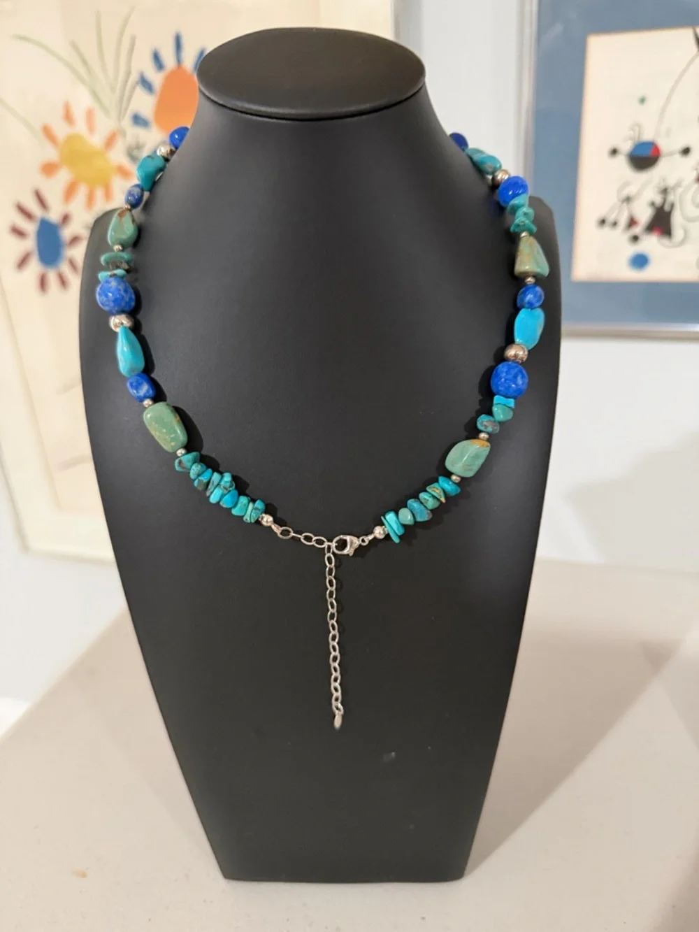 Turquoise Danim Lapis Sterling Silver Beaded Women's Necklace & Stretch Bracelet - Picture 2 of 4